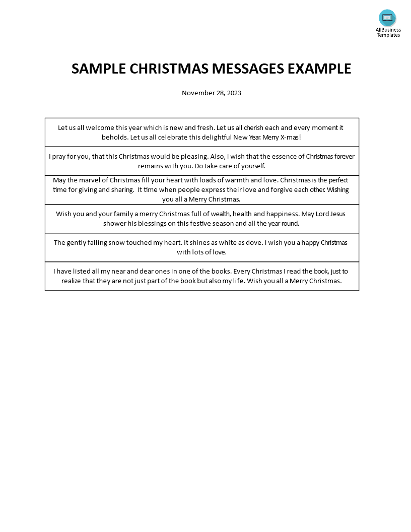 sample christmas messages example template