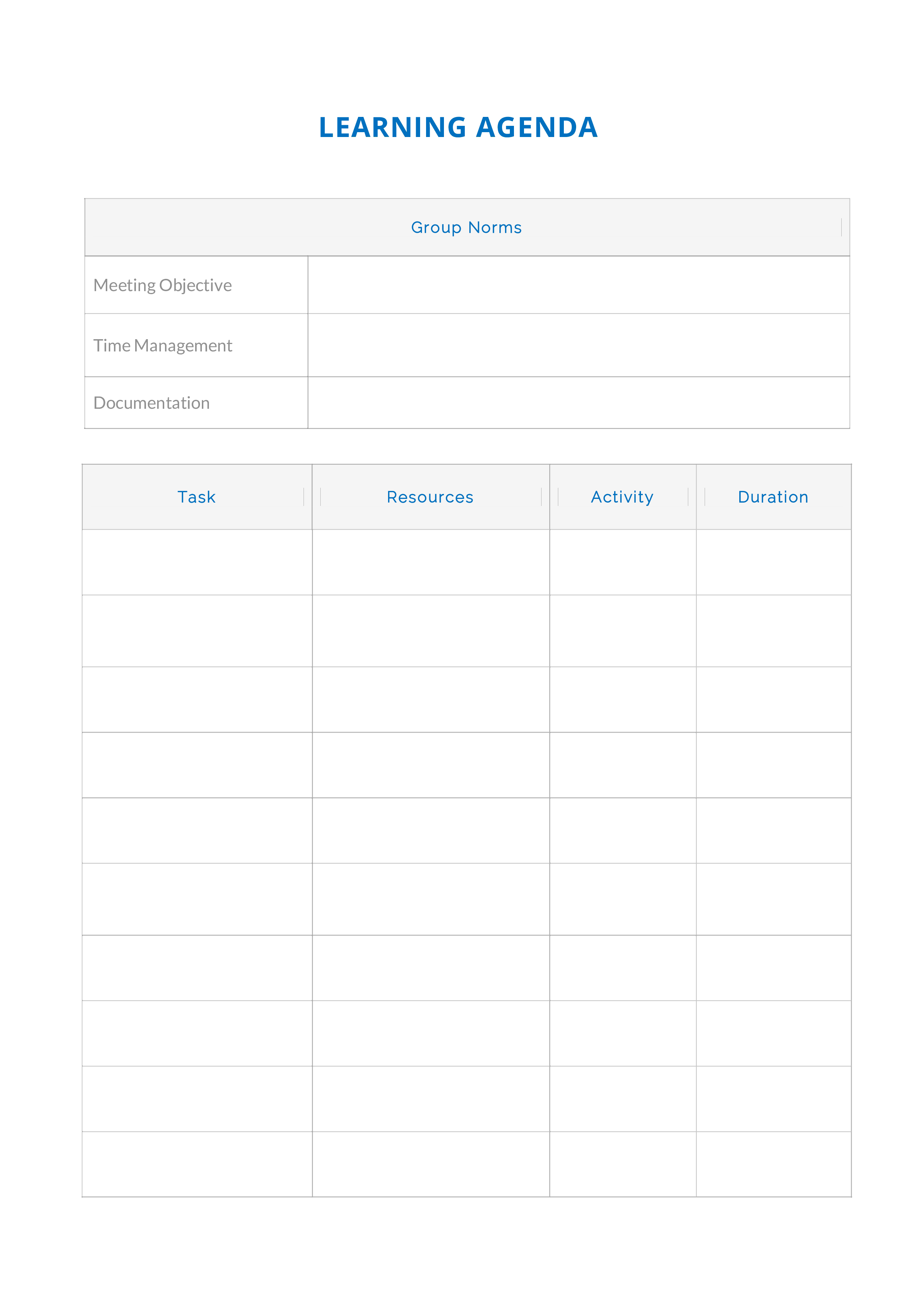 Learning Agenda Templates at