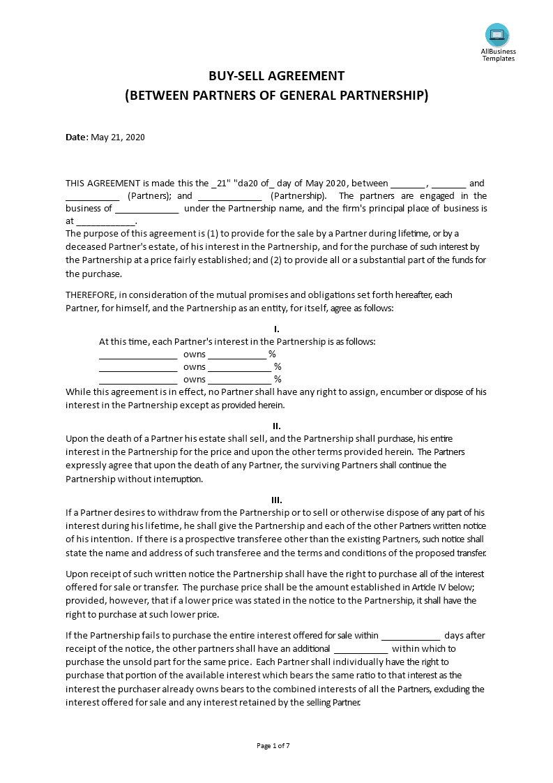 partnership buy sell agreement form modèles