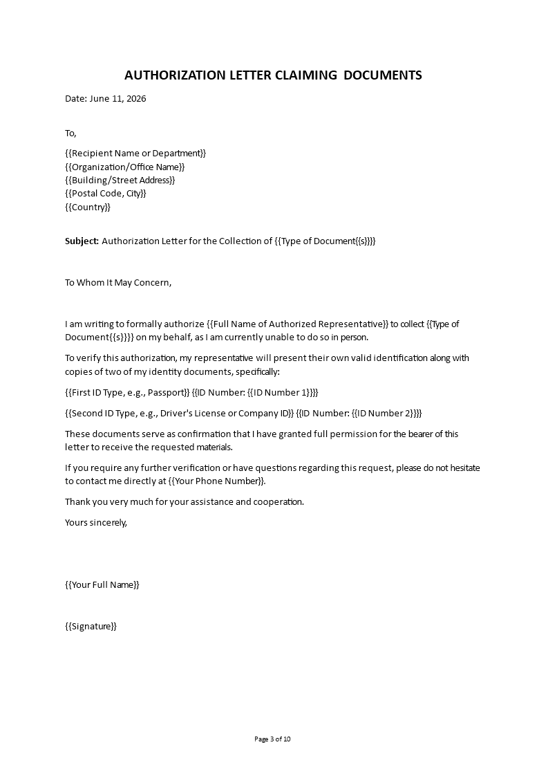 authorization letter to claim documents plantilla imagen principal