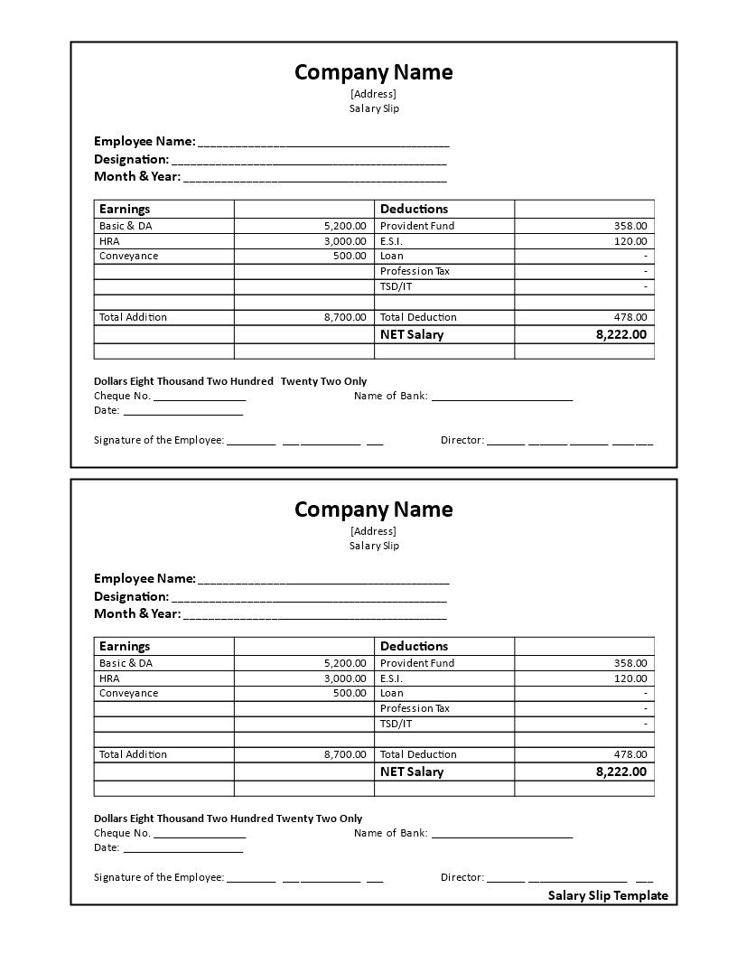 Salary Receipt Voucher 模板