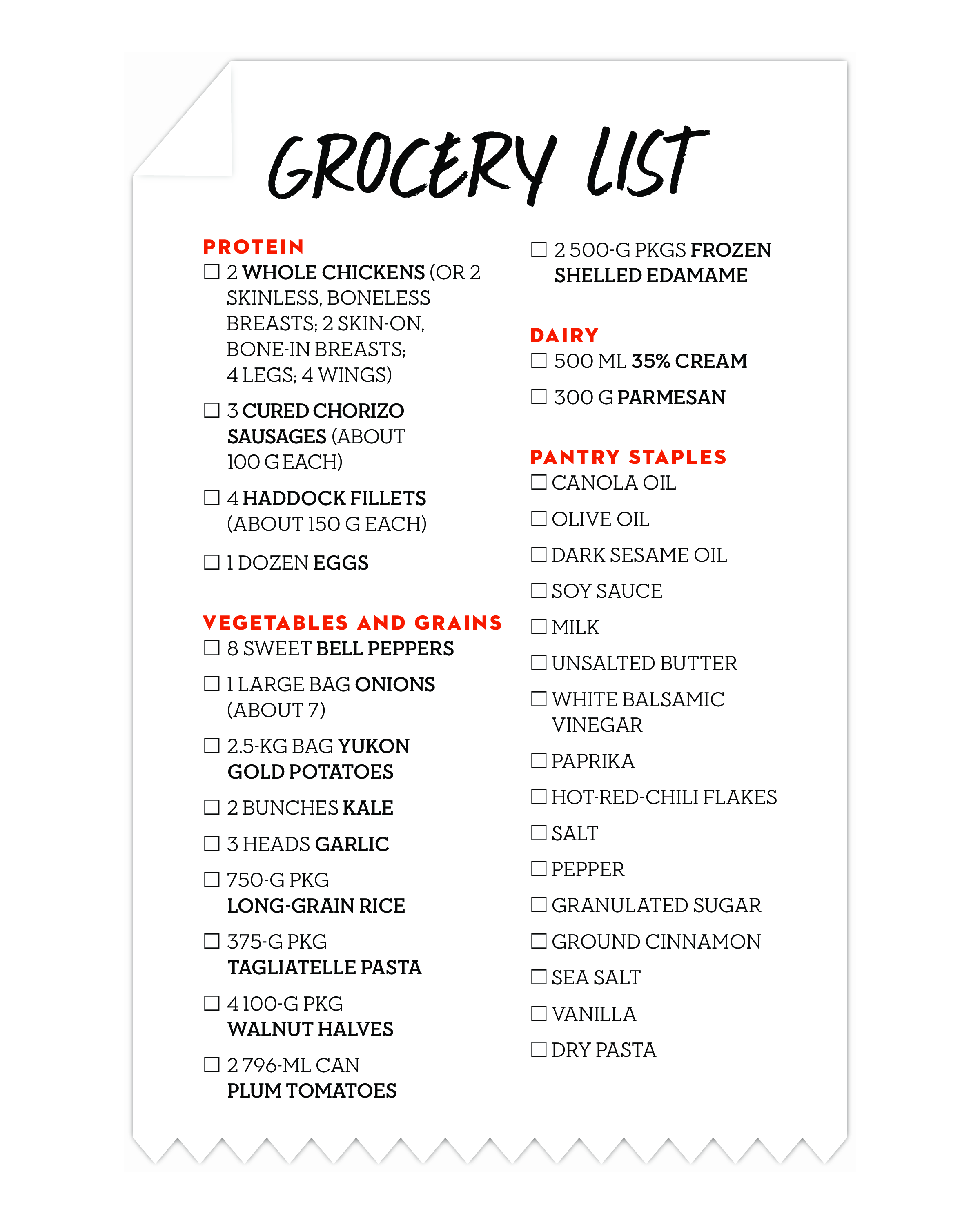 Printable Grocery List template 模板