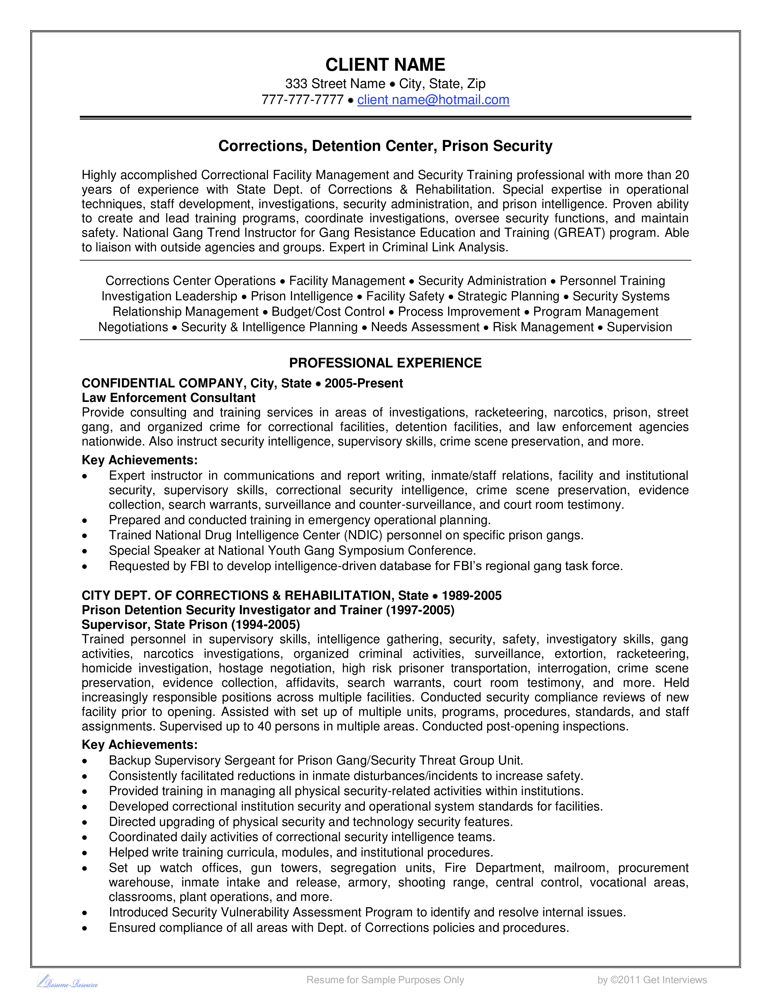 Security Officer Corrections Officer Resume Example 模板
