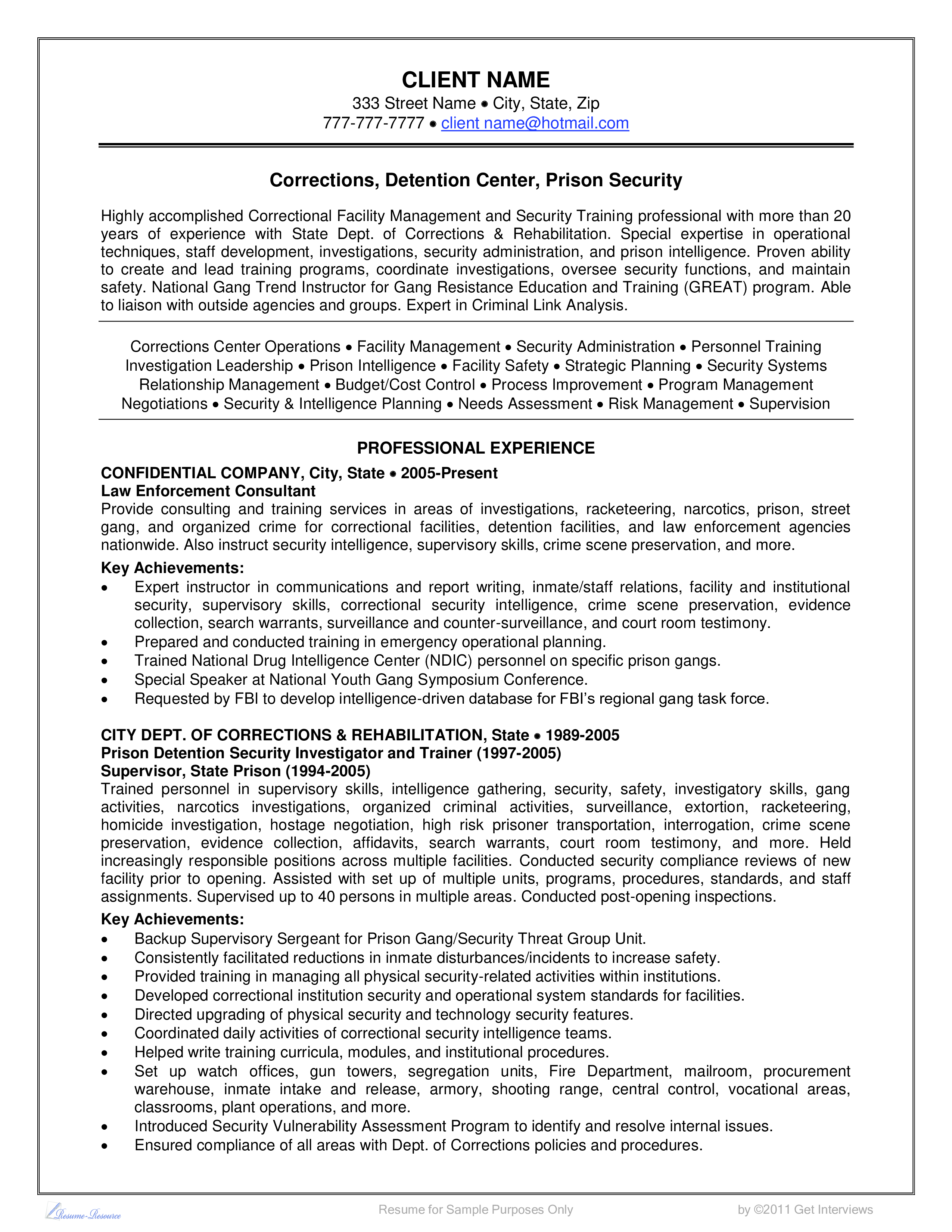 security officer corrections officer resume example template