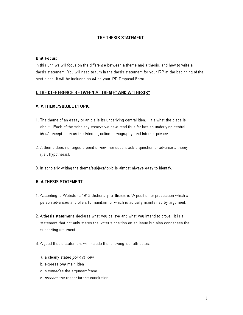 proposition thesis statement template