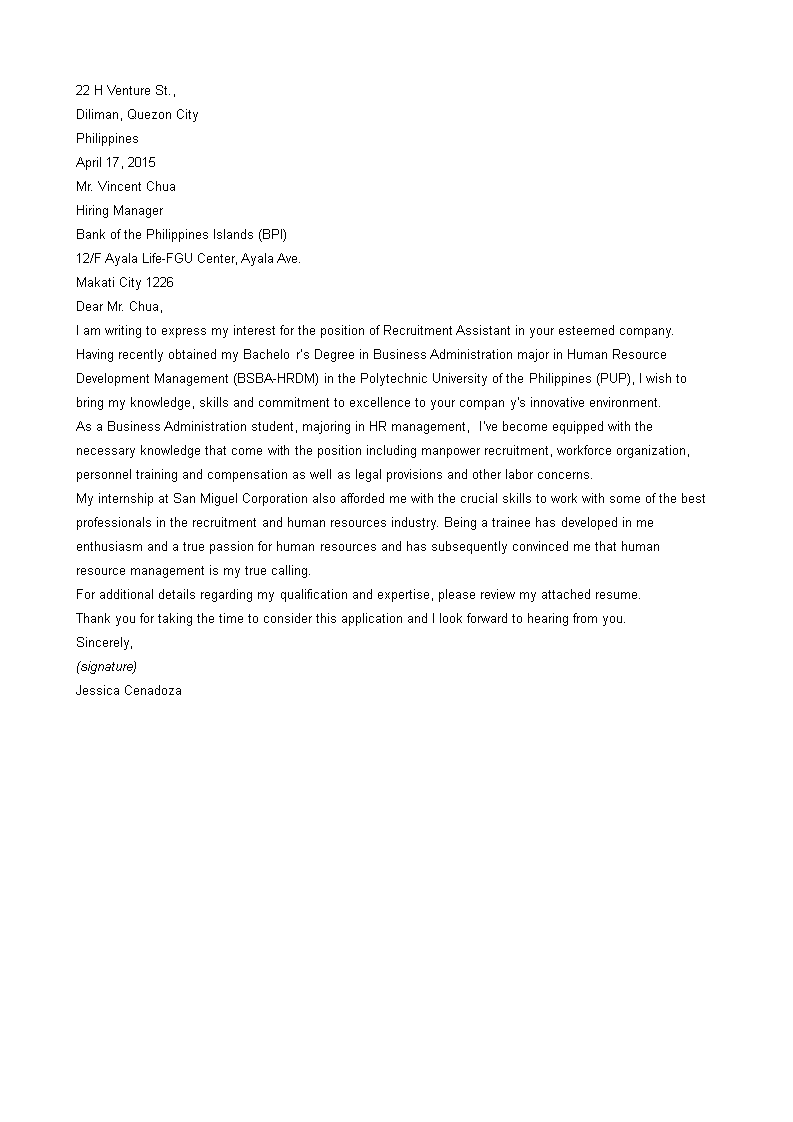 application letter for administrative assistant template