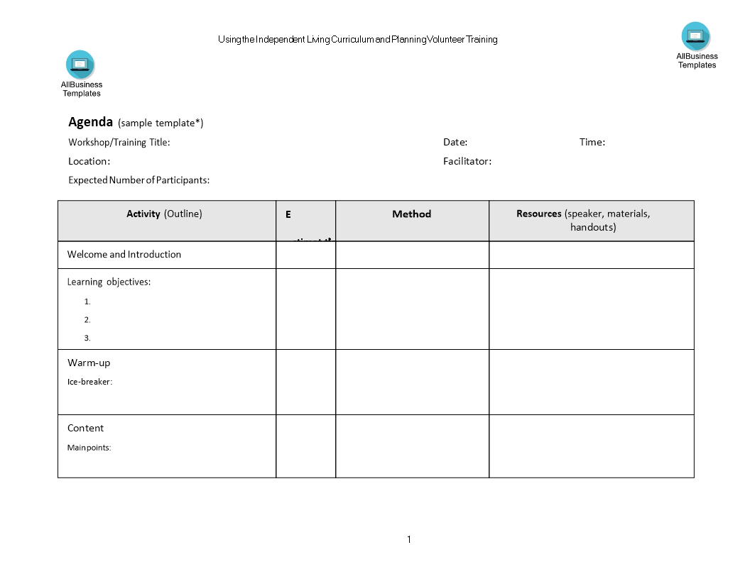 Volunteer Training Agenda 模板