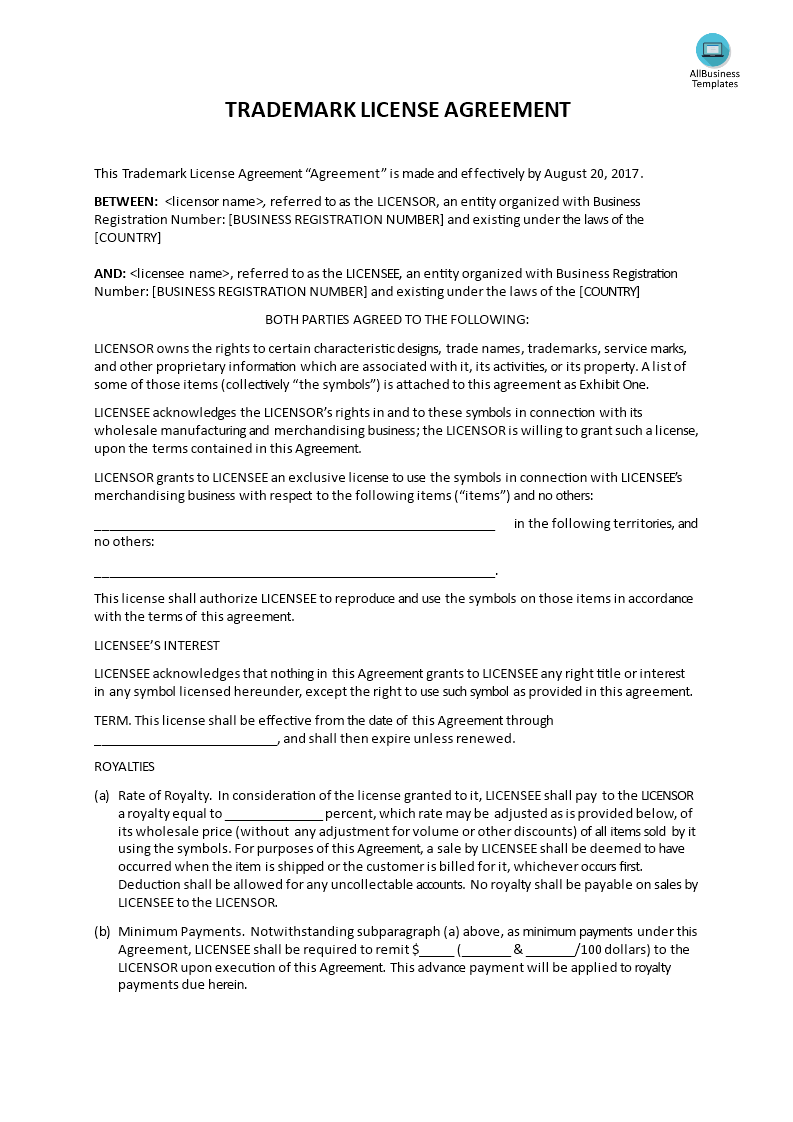 trademark license agreement template