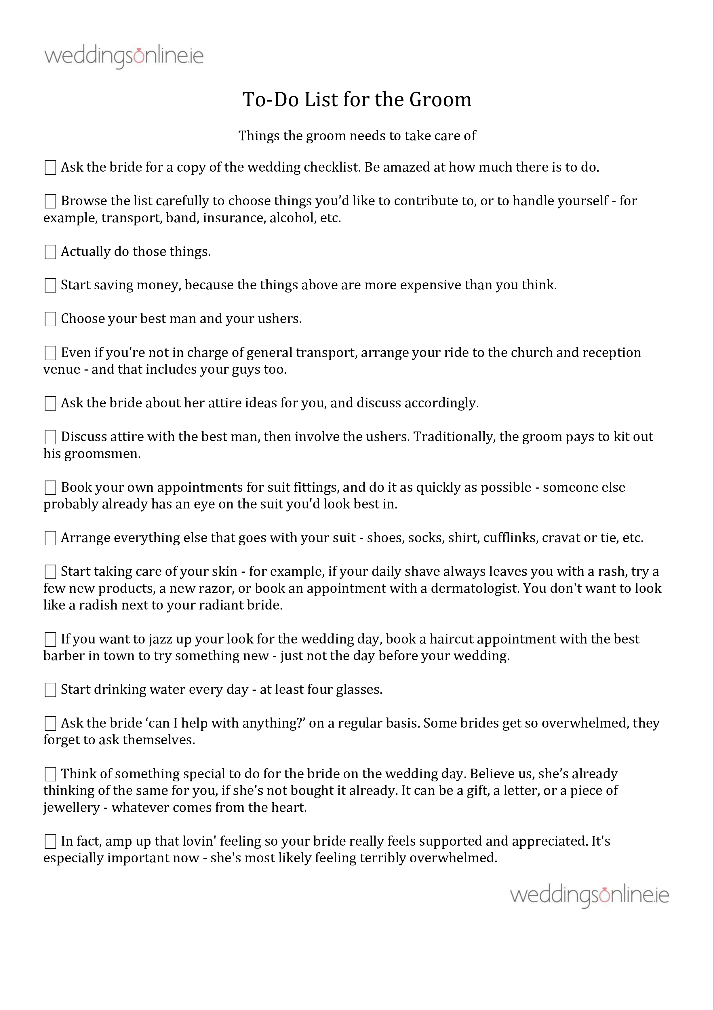 groom things to do list template