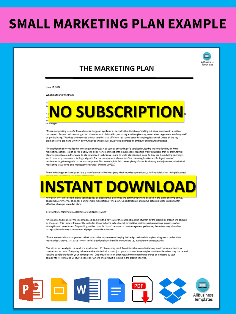 small marketing plan example modèles