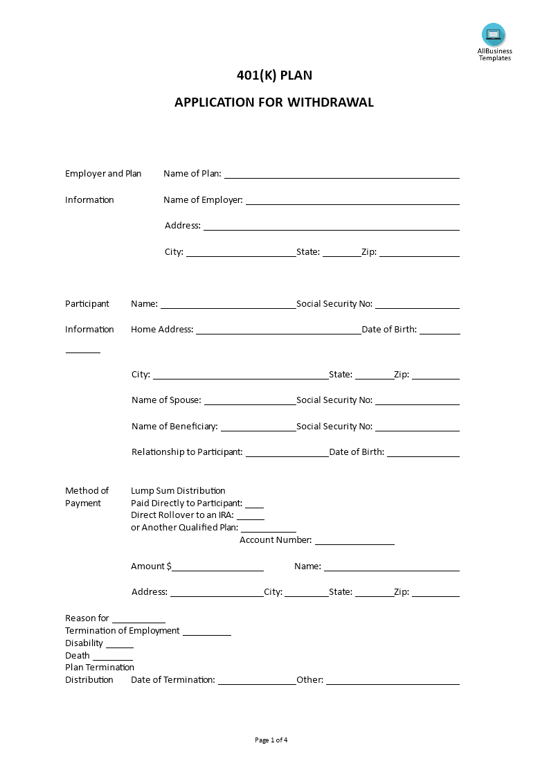 401k application for withdrawal plantilla imagen principal