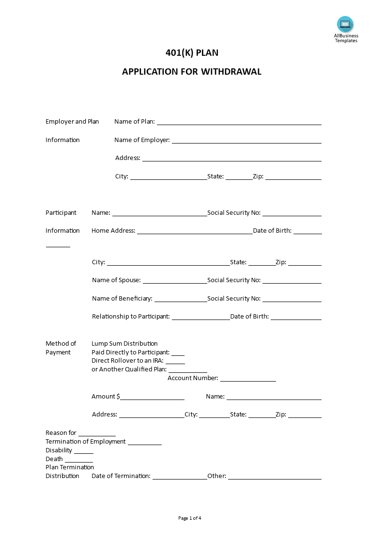 401k application for withdrawal Hauptschablonenbild