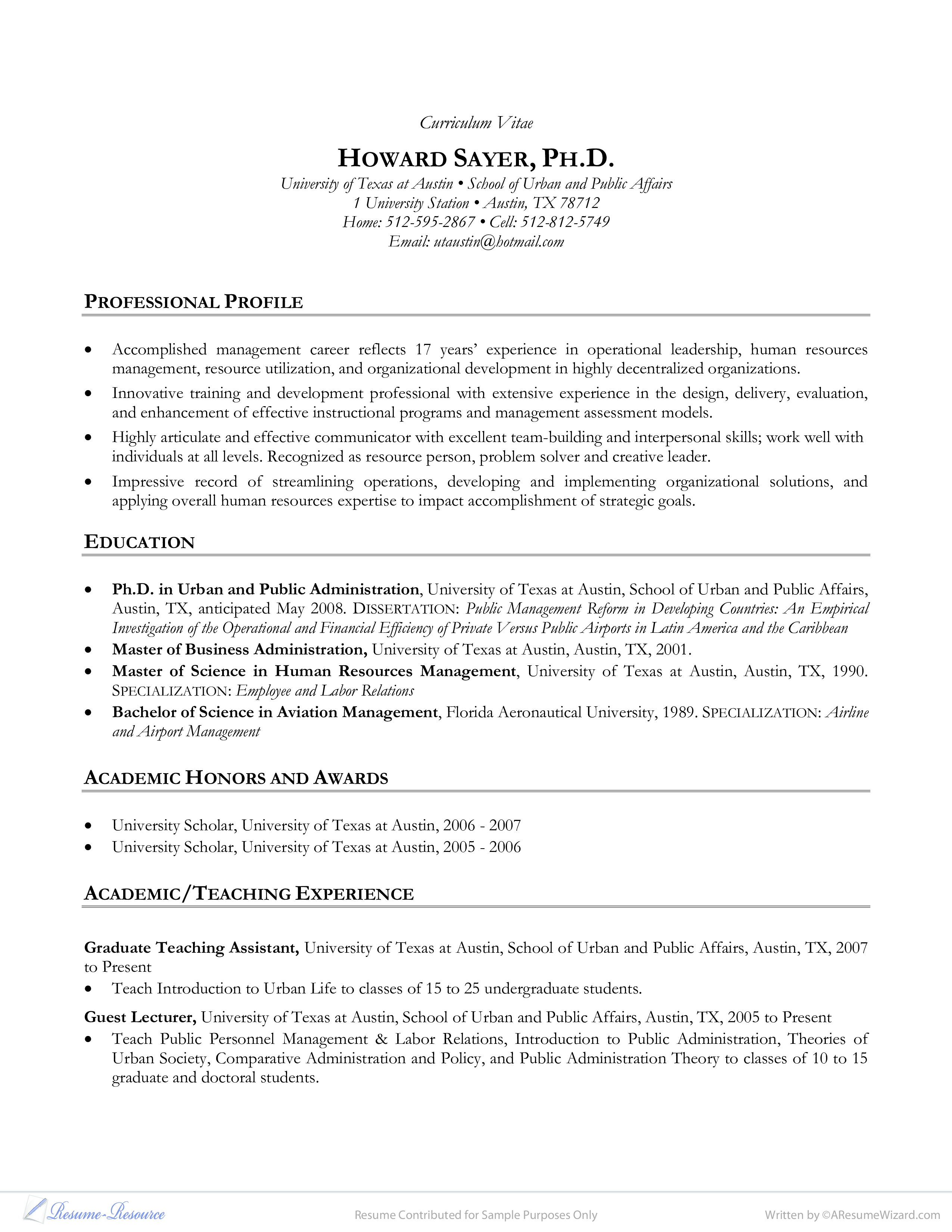 human resources manager template