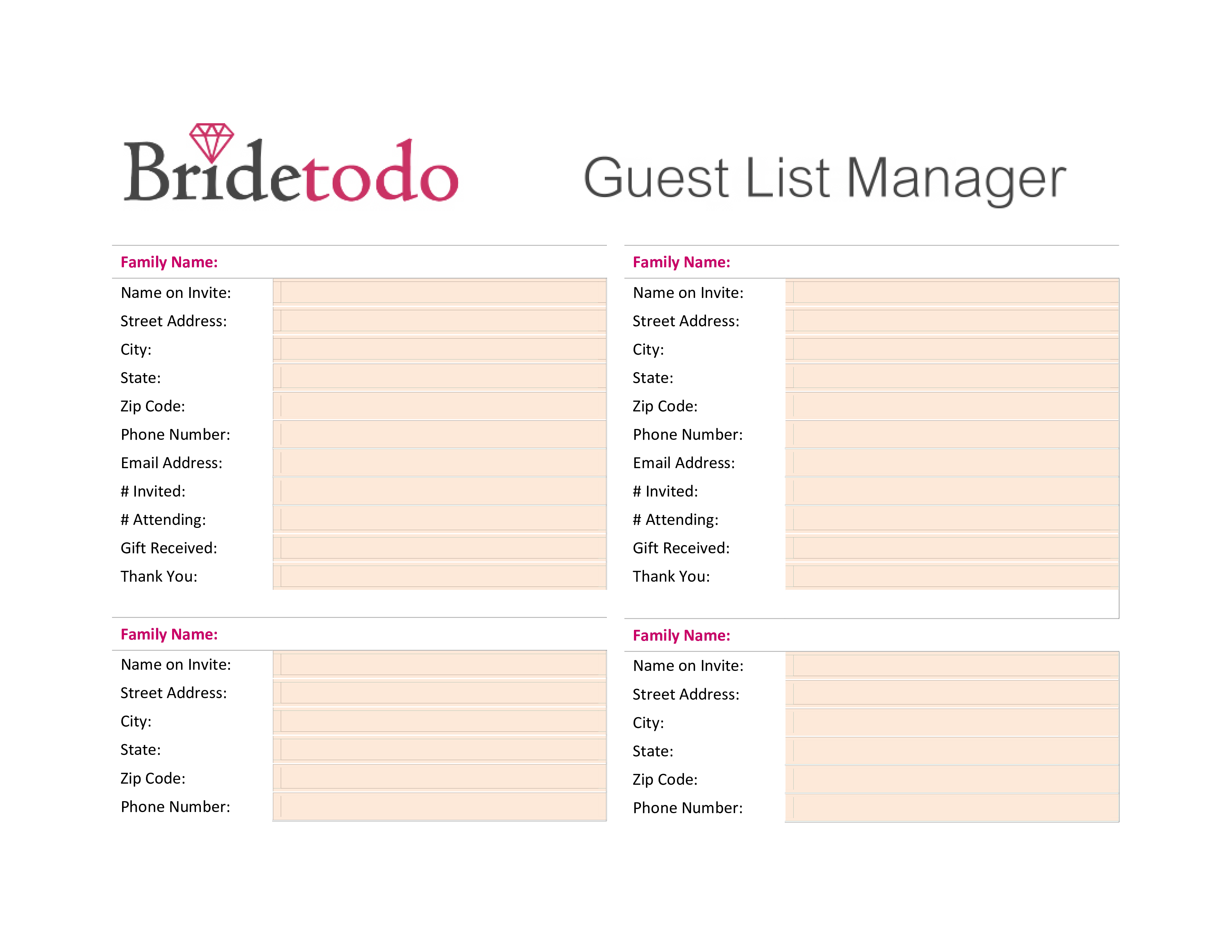  Printable Wedding Guest List Allbusinesstemplates