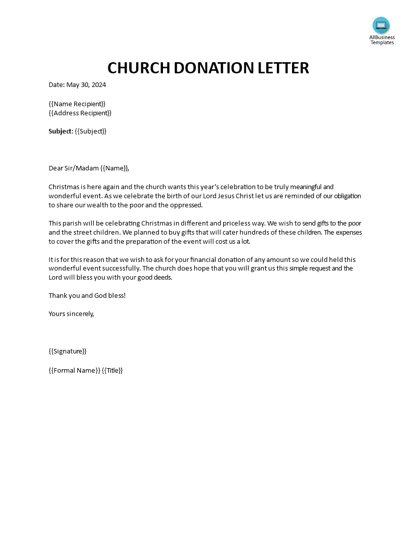 church donation letter template