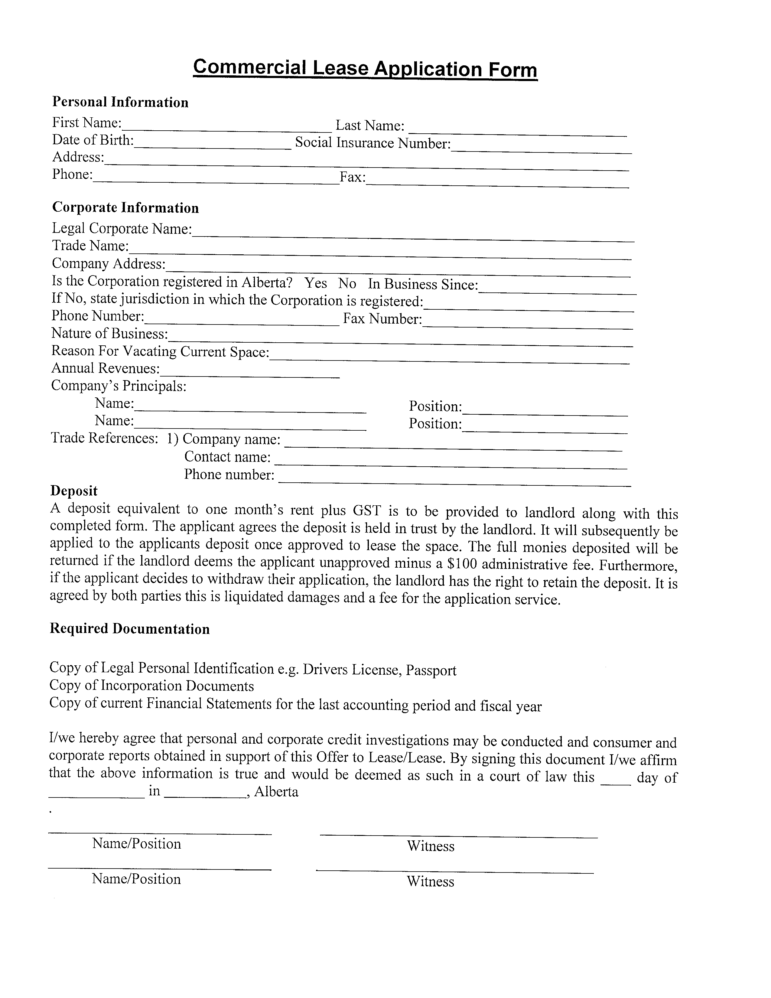  Blank Commercial Lease Application Form Allbusinesstemplates
