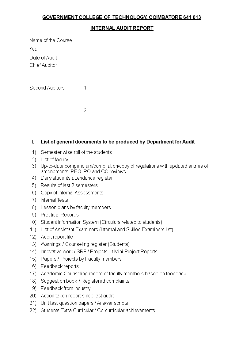 Internal Audit Report template 模板