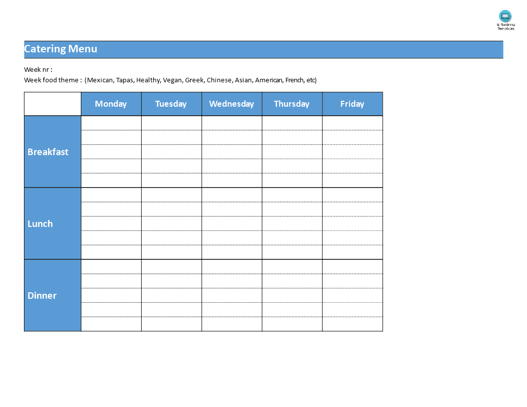 catering menu monday to friday sample voorbeeld afbeelding 