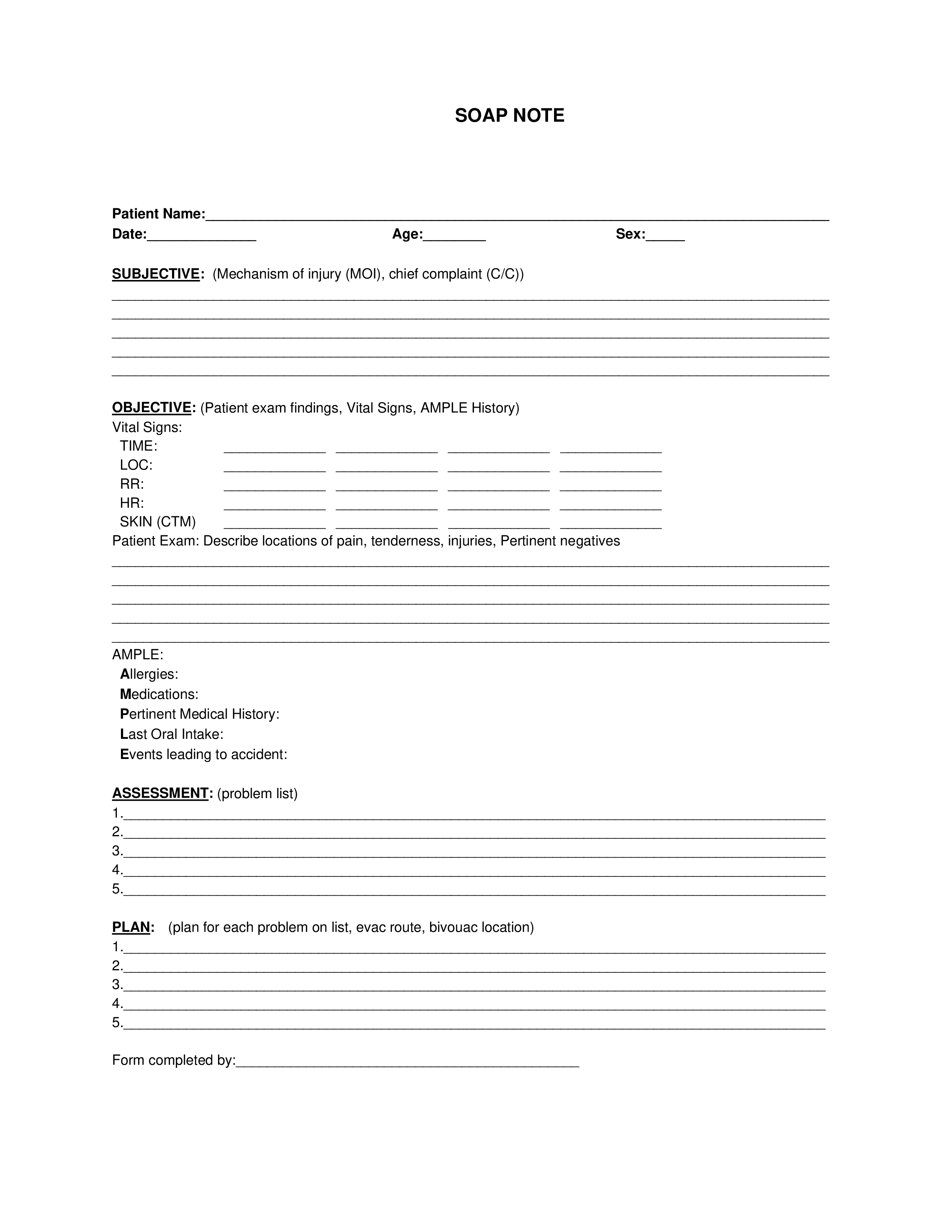 blank soap note template