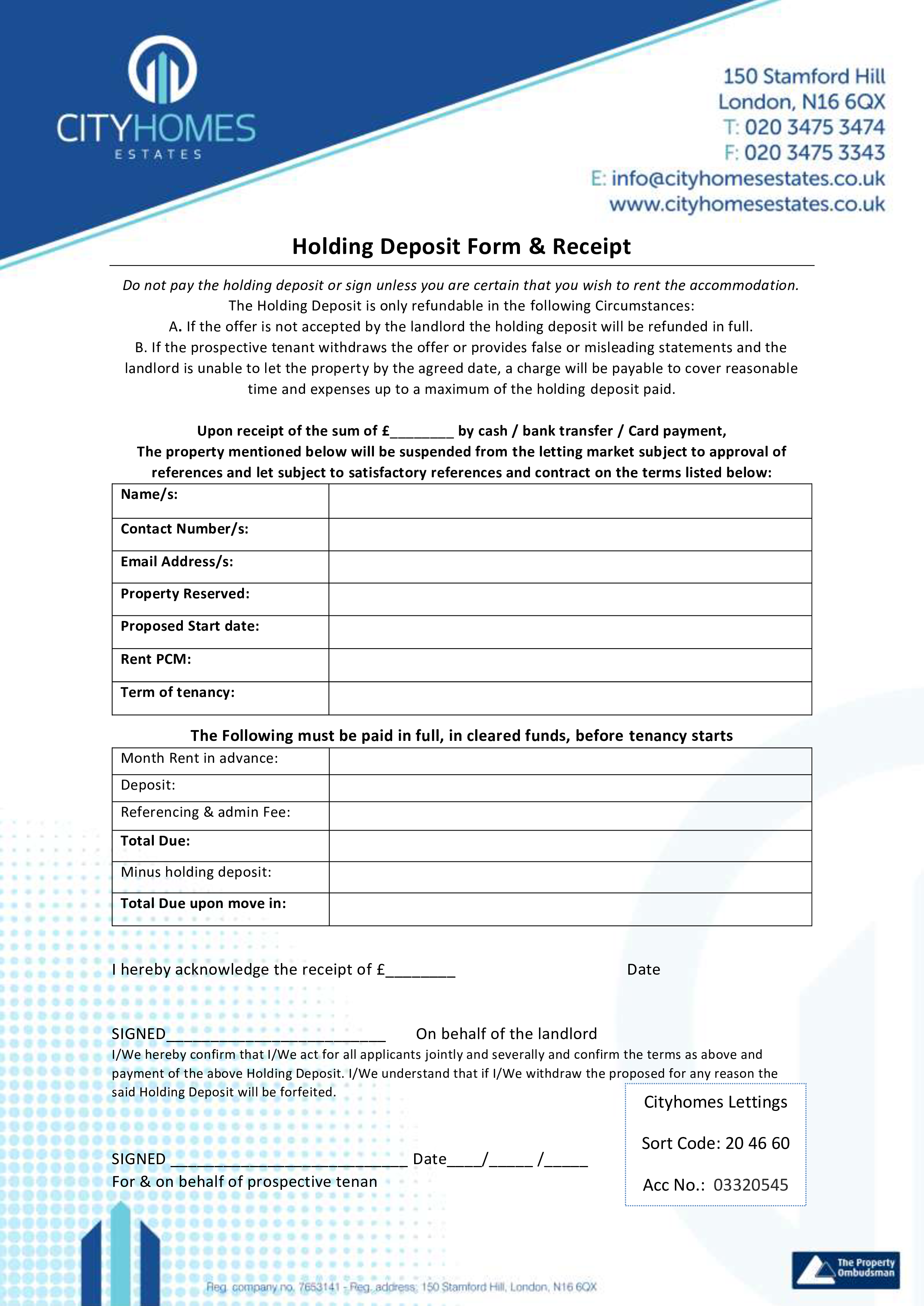 holding deposit template