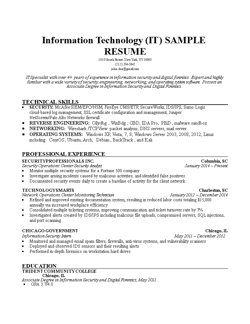 resume headline examples for information technology