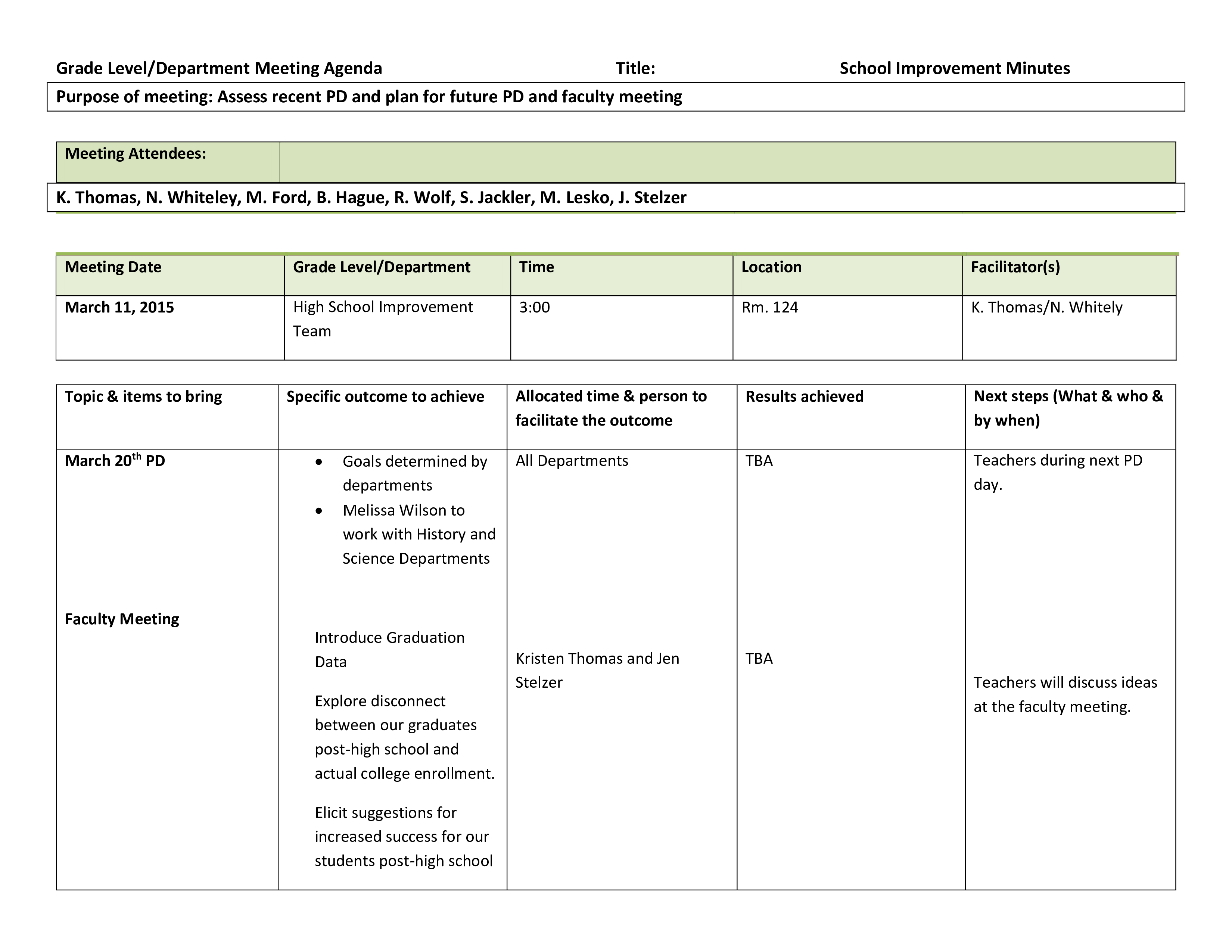 school department meeting agenda template