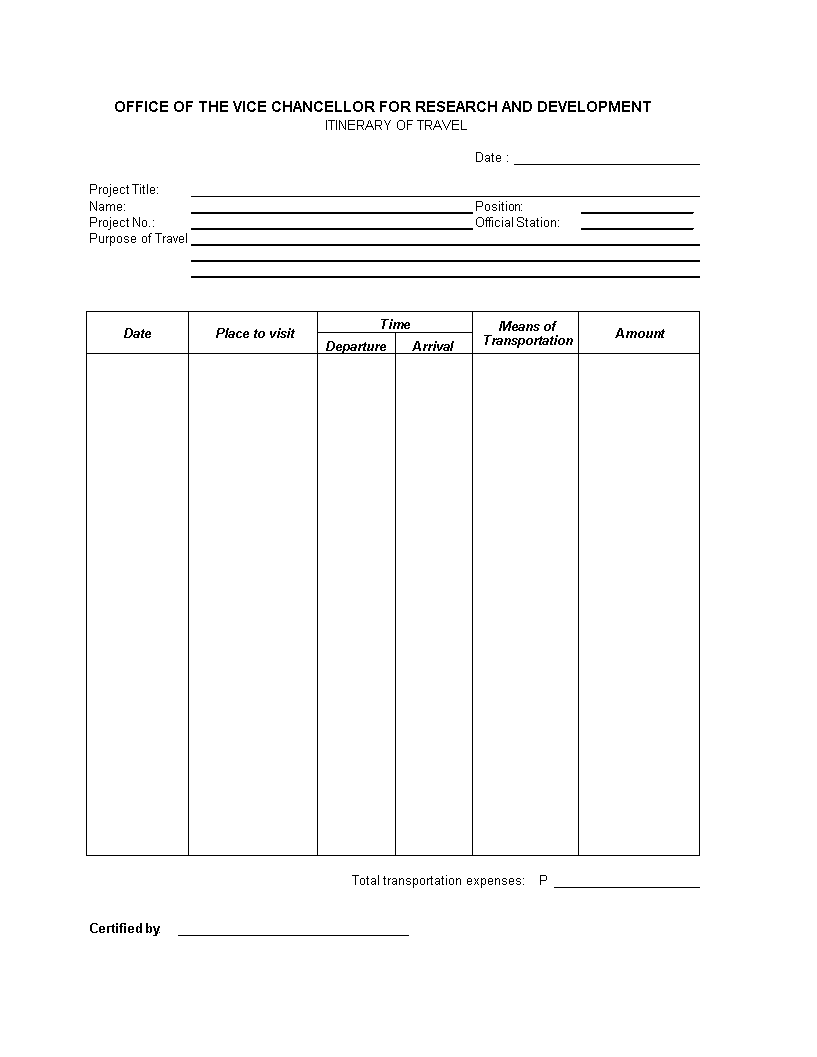 travel itinerary excel modèles