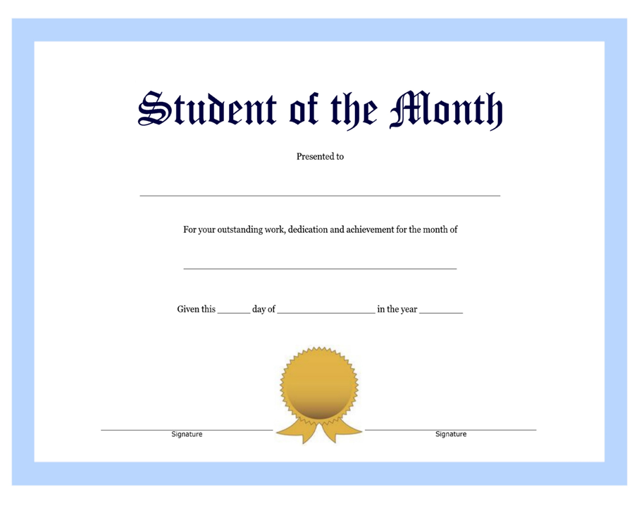 student of the month certificate voorbeeld afbeelding 
