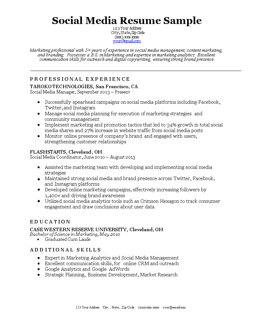 social media resume template