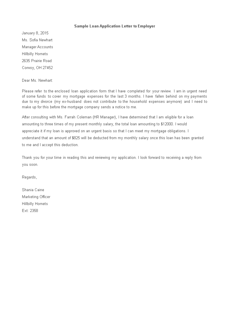 employee loan application letter template