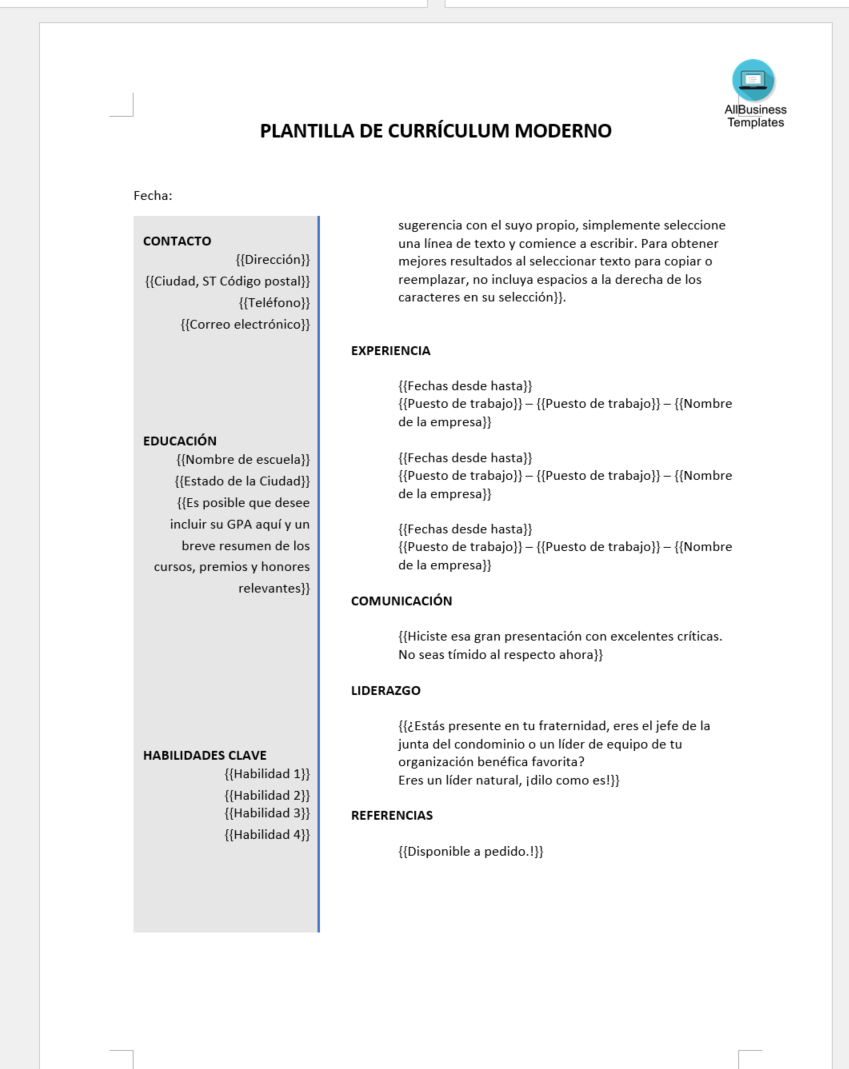 plantilla de cv moderna plantilla imagen principal