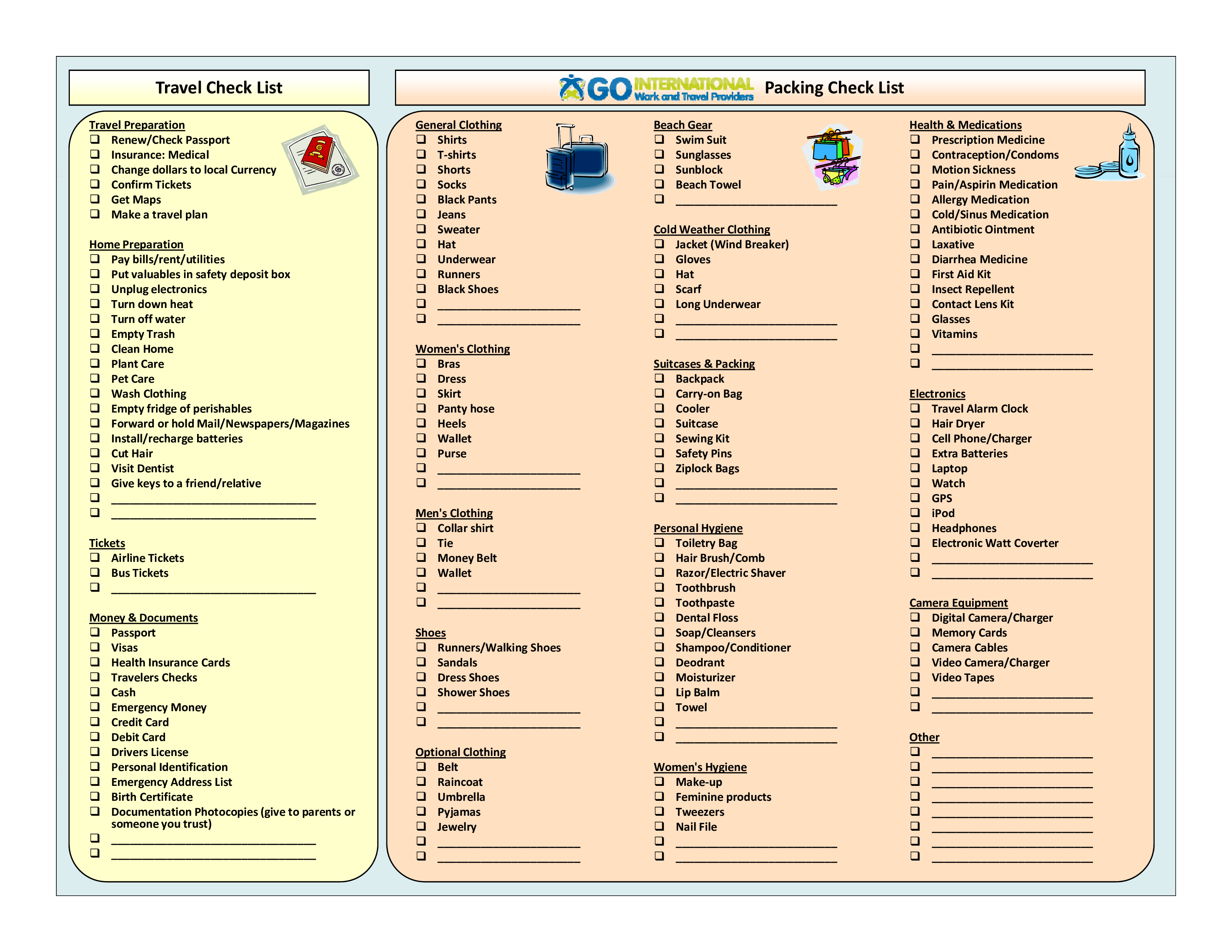 travel packing checklist pdf modèles