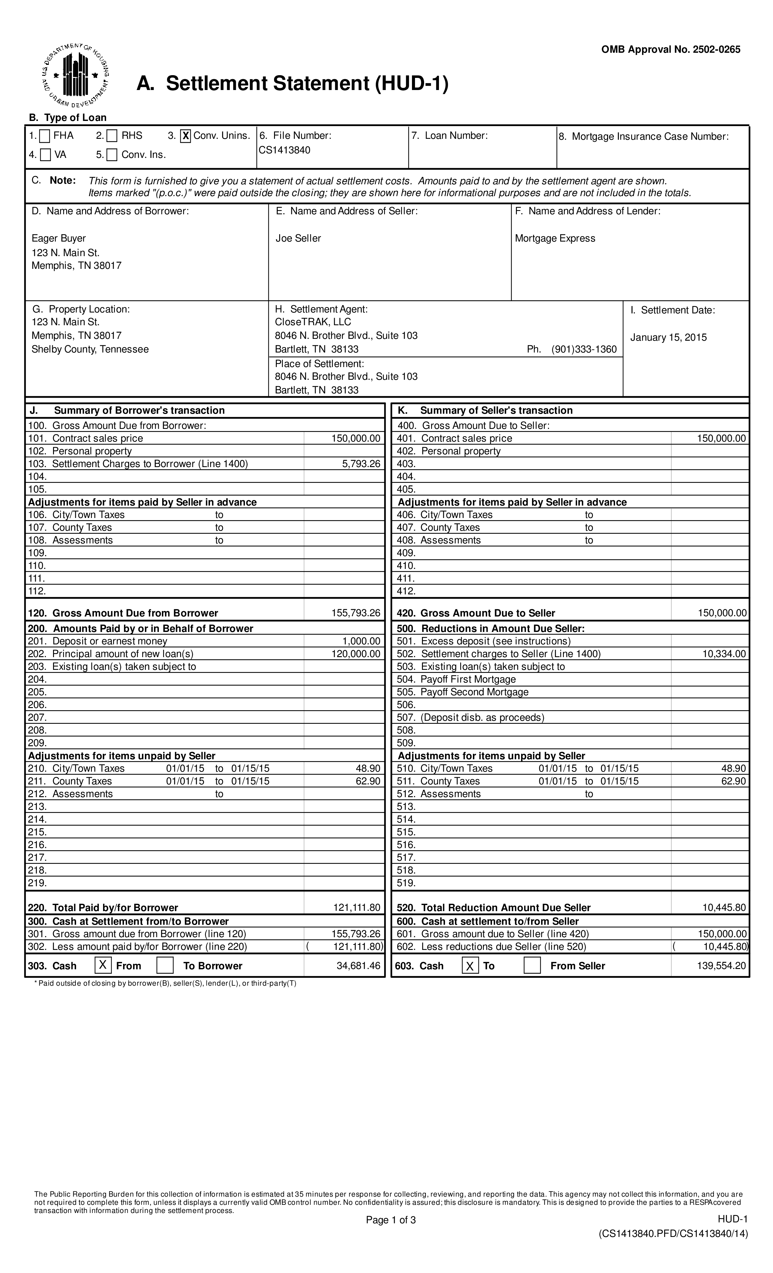 mortgage settlement statement template