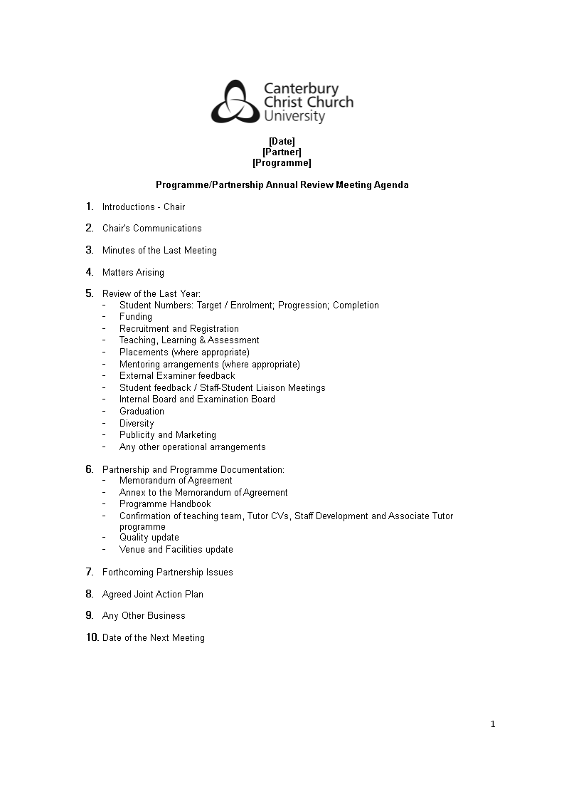 Kostenloses Annual Review Agenda In Throughout Business Development Meeting Agenda Template