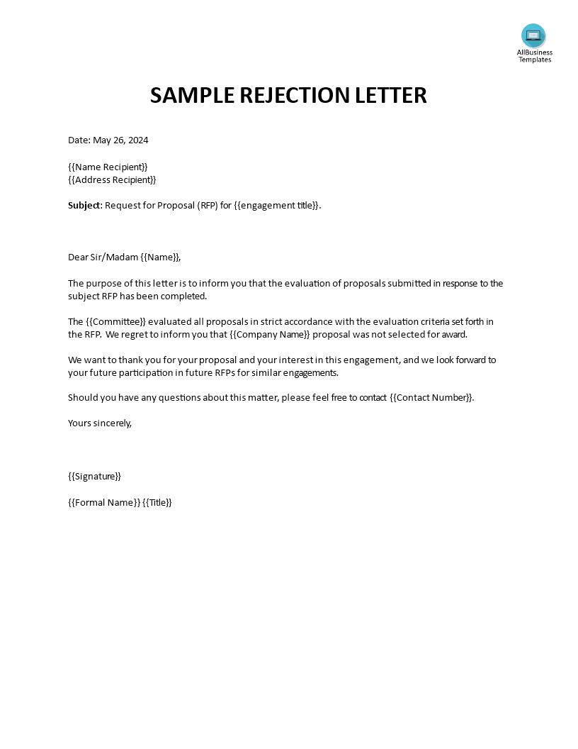 request for proposal rejection letter modèles