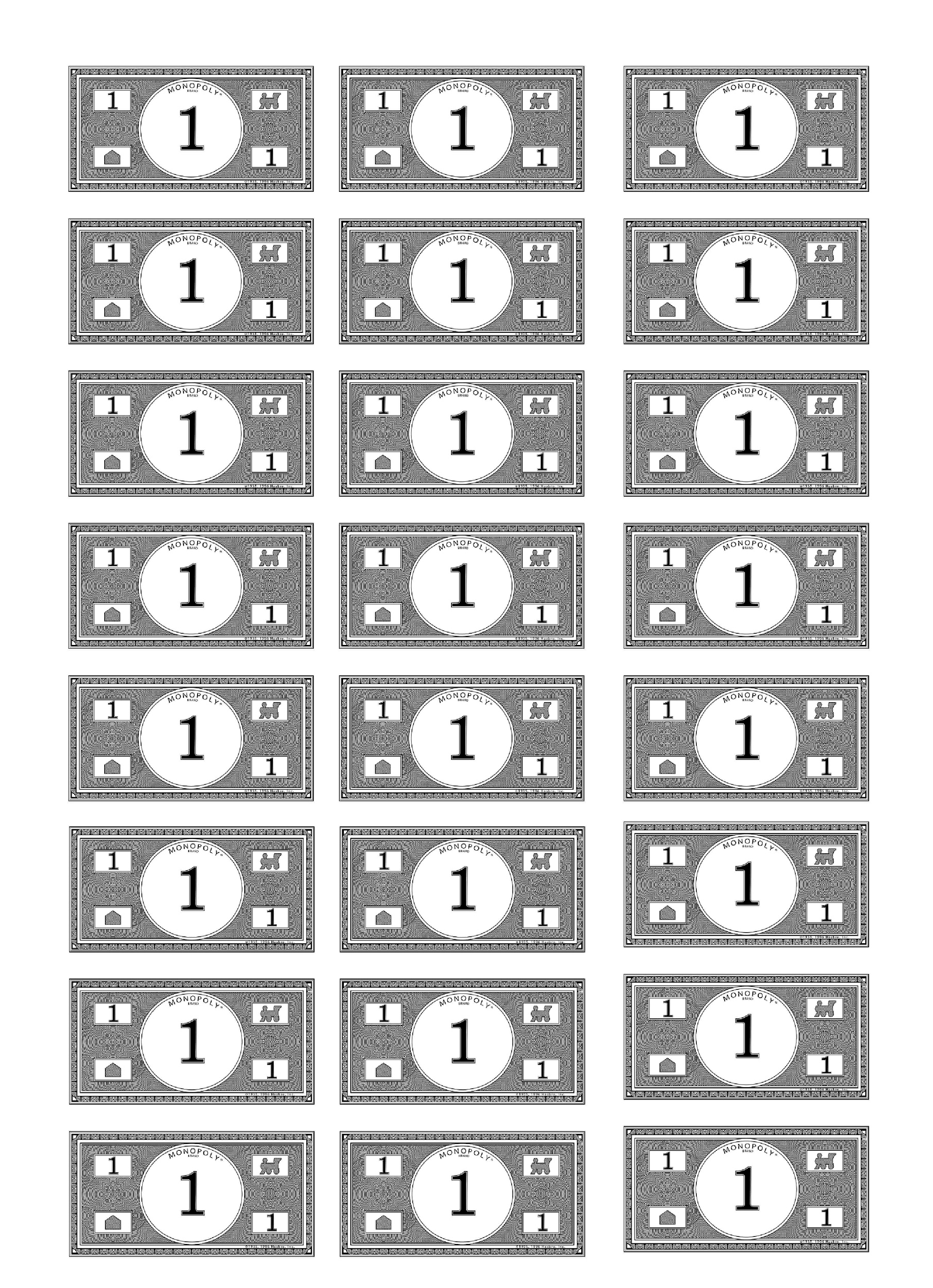 Printable 1 Dollar Monopoly Money 模板