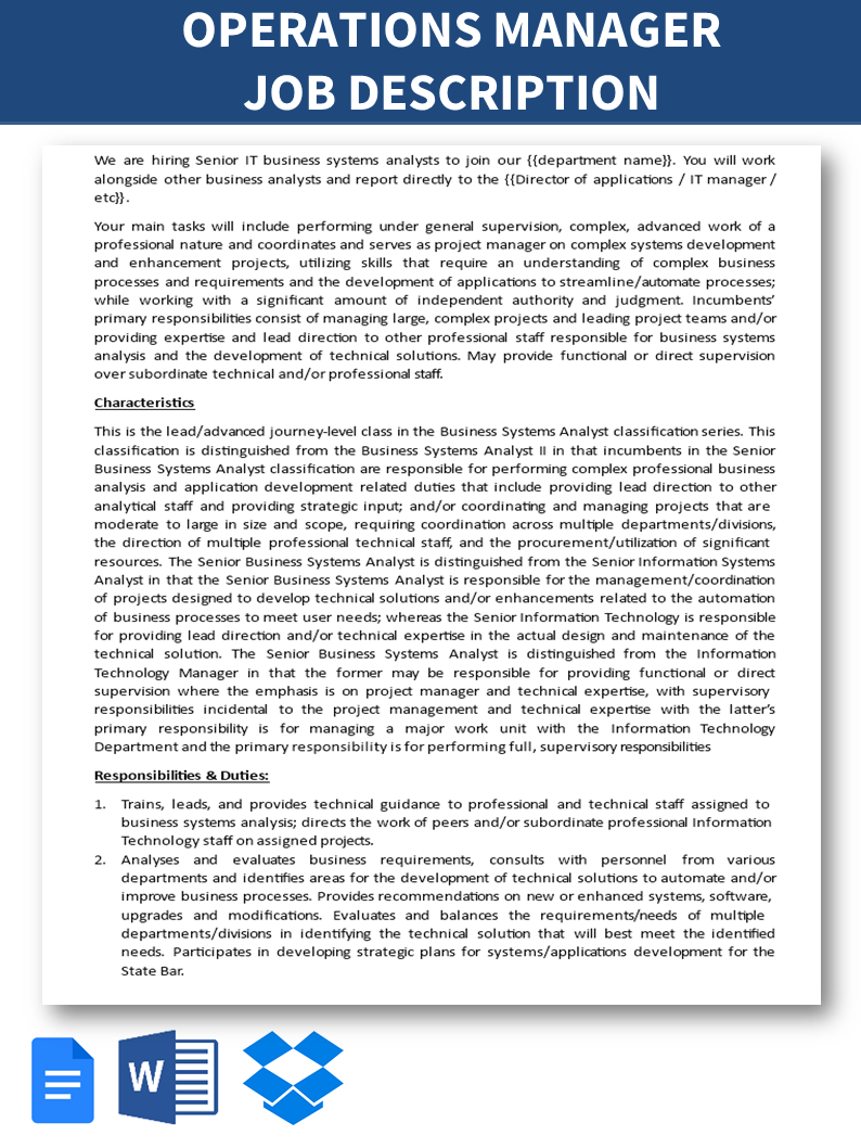 operations manager job description template