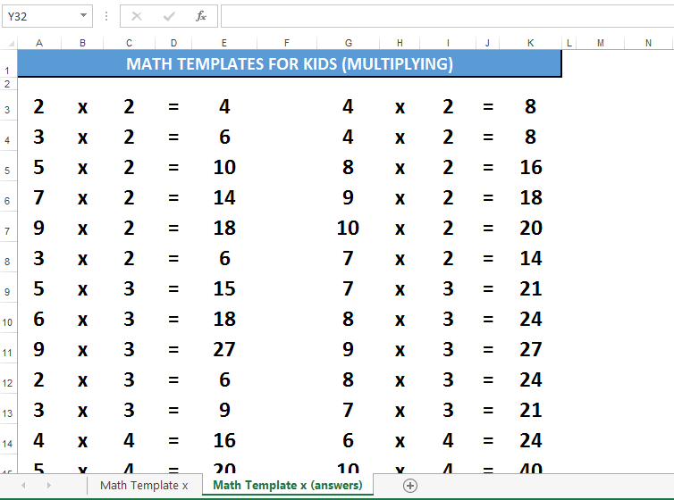 Math for Kids template multiplying numbers 模板