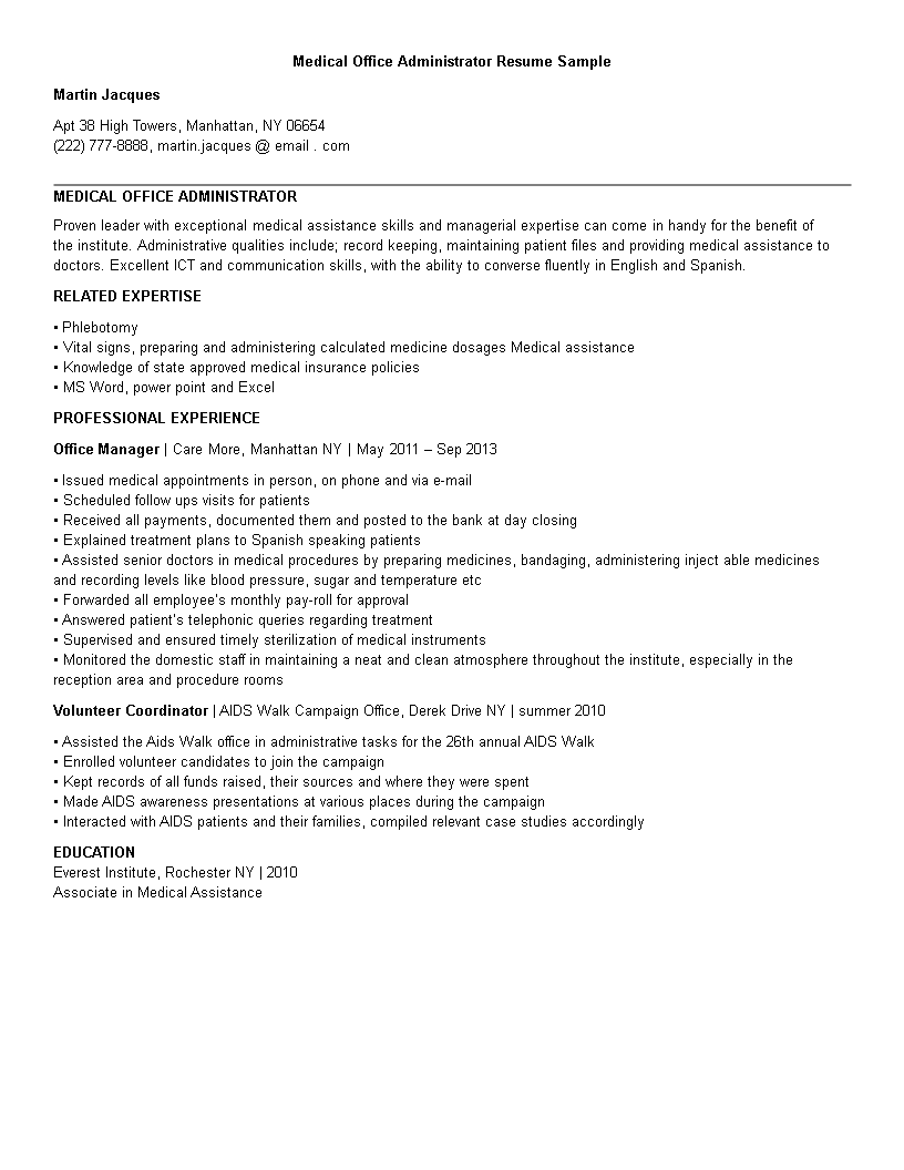 Medical Office Administration Resume main image