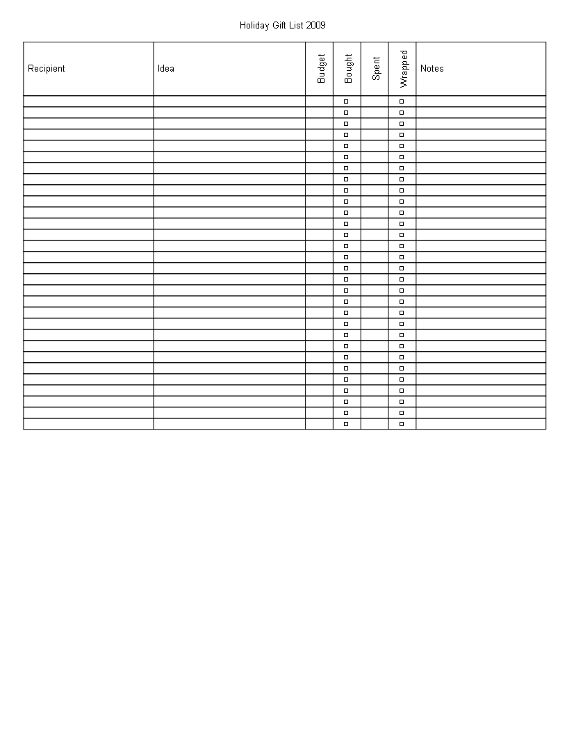 Holiday Gift List In Templates At Allbusinesstemplates
