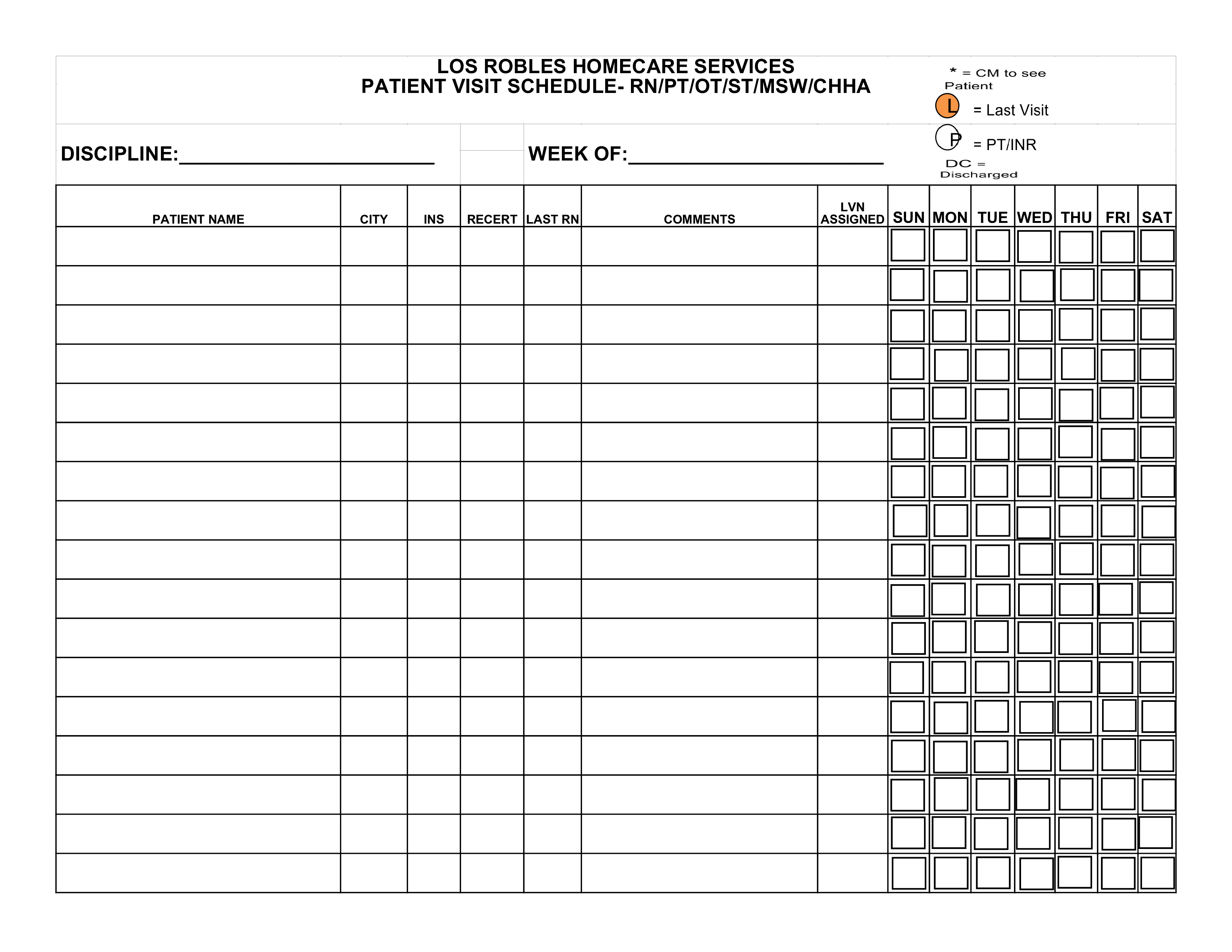 patient visit schedule template