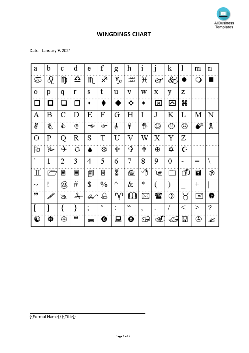 wingdings chart template