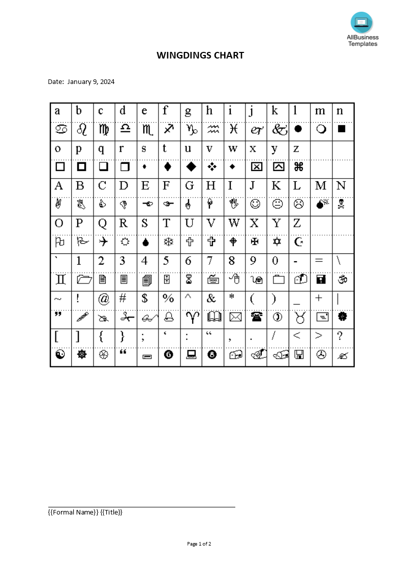 Wingdings Chart main image