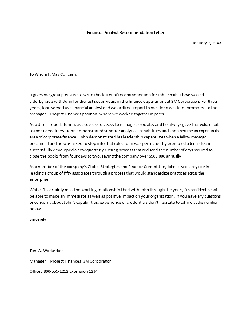 financial analyst recommendation letter voorbeeld afbeelding 