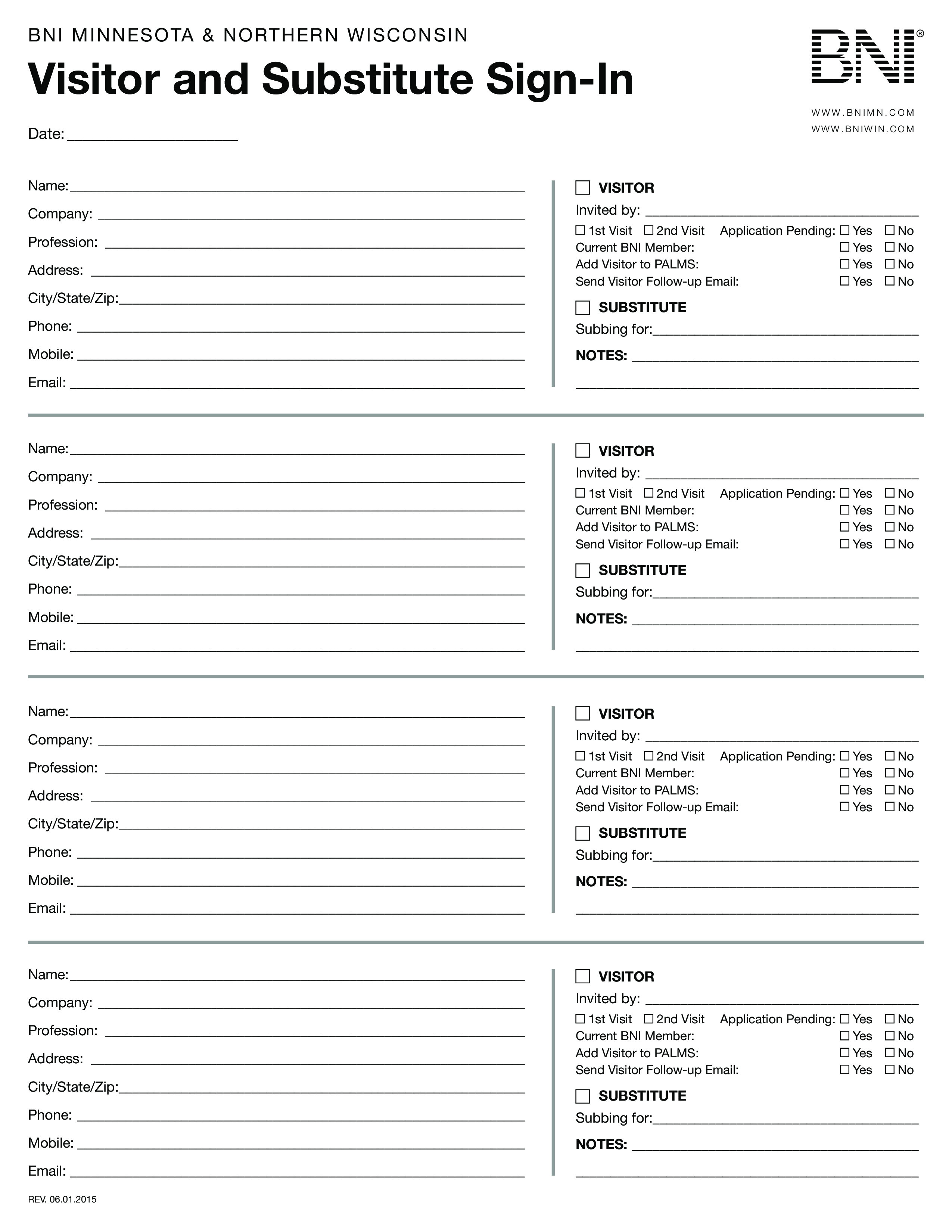 Visitor Sign In Sheet Template