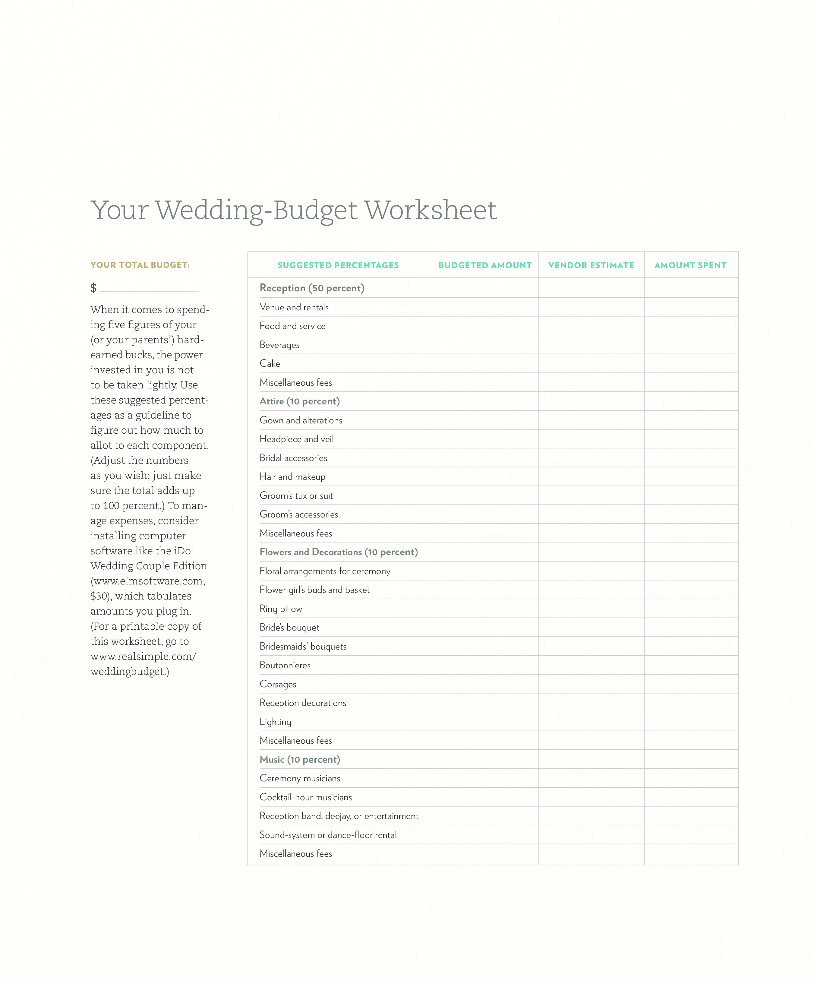 Financial Wedding Budget PDF 模板