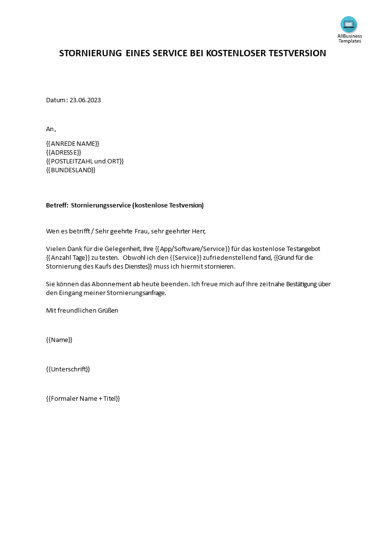 rückgabe des produkts während kostenloser testphase plantilla imagen principal