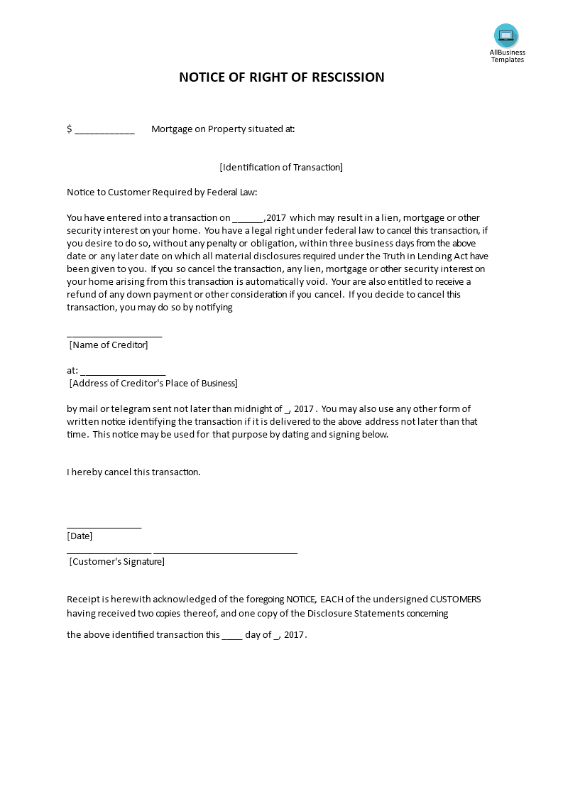 notice of rescission template