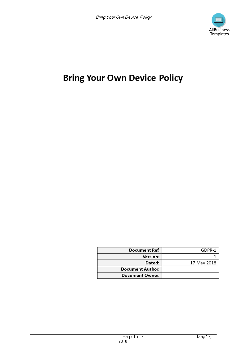 GDPR Bring Your Own Device Policy BYOD Templates at