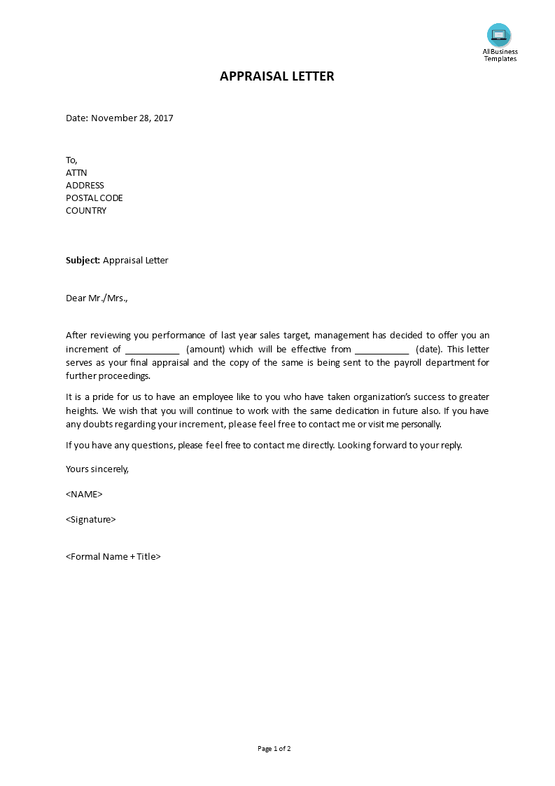 Valuation Letter Template